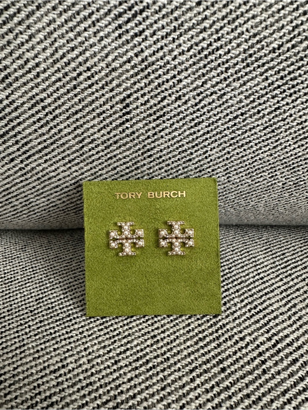 New Tory Burch Pearl Pave Logo Stud Earrings - Tory Gold / Pearl / Crystal